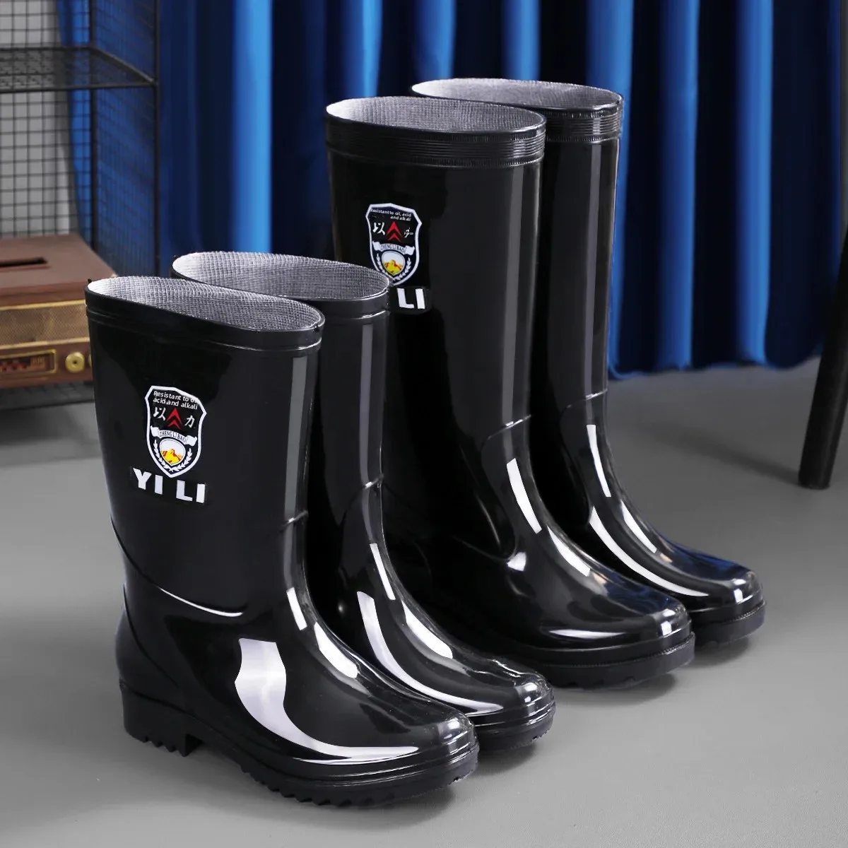 Bottes de pluie homme tube haut noir imperméables anti-dérapage résistantes travail protection chaussures eau