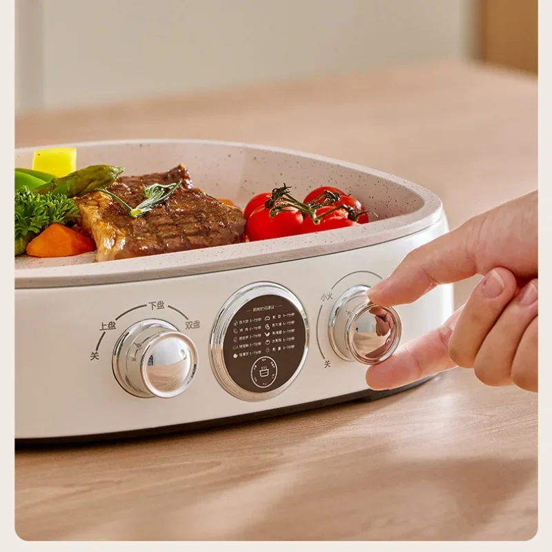 YIDPU Electric Frying Pan 220V 50Hz Double Sided Heating Electric Skillet 30mm Depth 1400W High Power Double Sided Pizza Cooking 6
