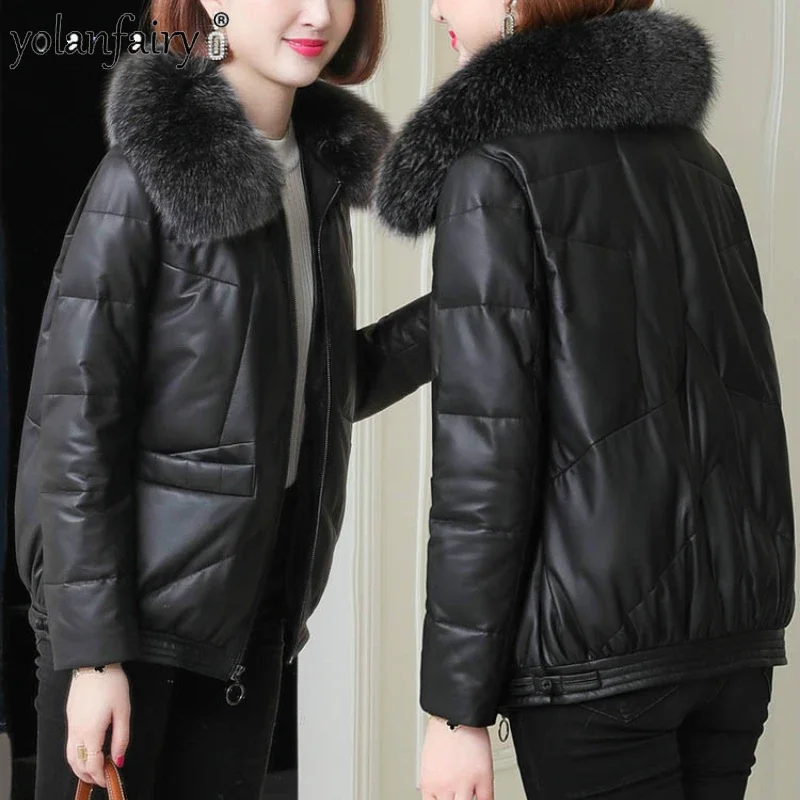 

Natural Sheepskin Down Jackets for Women Winter Coat Women's Korean Loose Fox Fur Collar Genuine Leather Top Manteau Femme Hiver