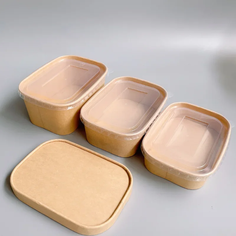 

50pcs Disposable Kraft Paper Lunch Box Thickened Rectangular Takeaway Packaging Environmentally Friendly Microwave Portable Boxs
