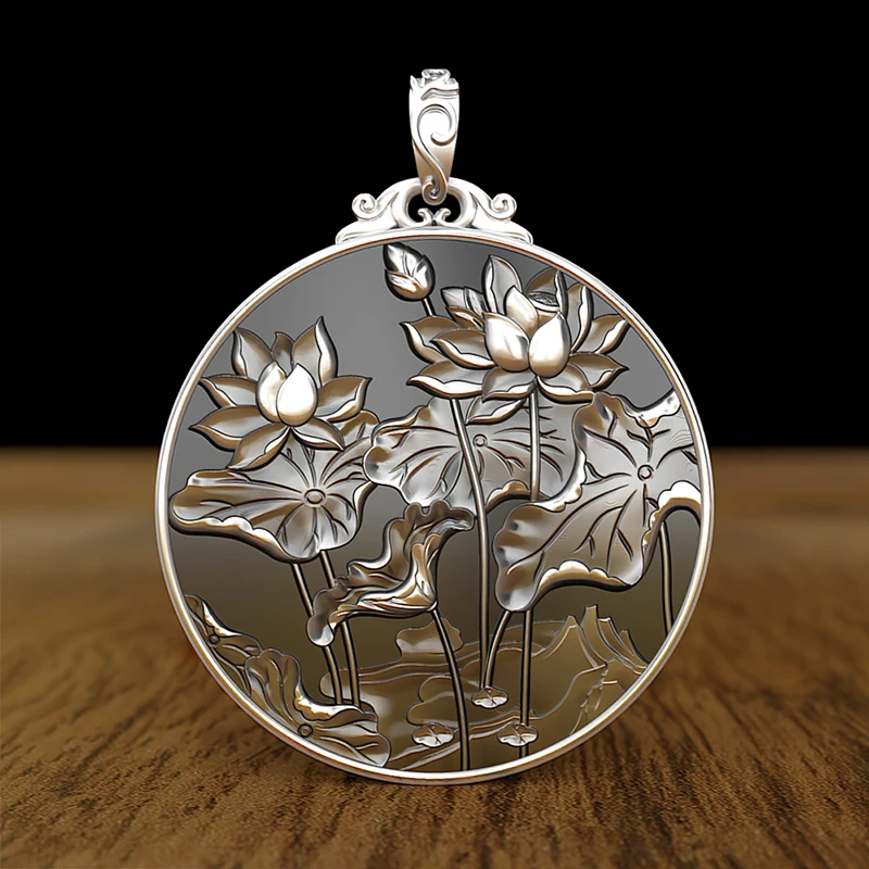 HX Solid Round Card Pendant Safety Buckle Pendant Female Lotus Lanyard Keychain Lotus Pod Silver Carp Men's Pendants pendant necklace,key chain charm