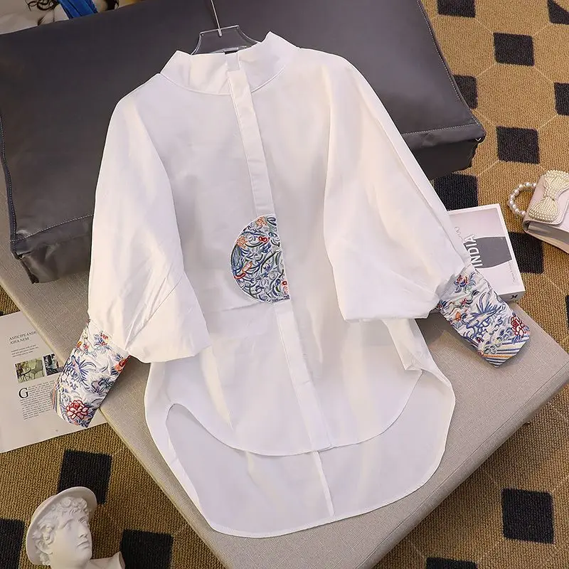 

Spring Autumn New Printing Fashion Long Sleeve Shirt Women High Street Button Embroidered Cardigan Chinese Style All-match Tops