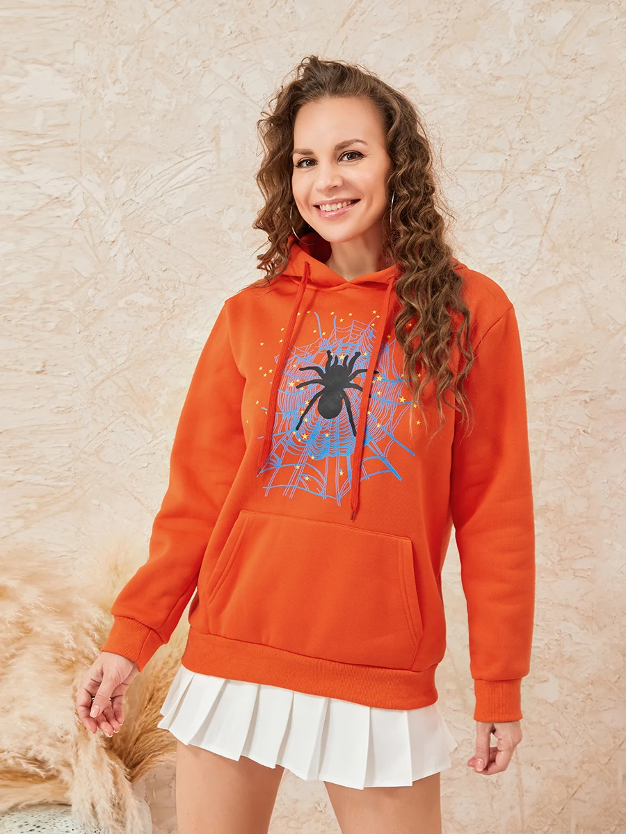 

Women Vintage Drawstring Hoodie Y2k Long Sleeve Halloween Hooded Sweatshirt Pullover Tops with Pocket