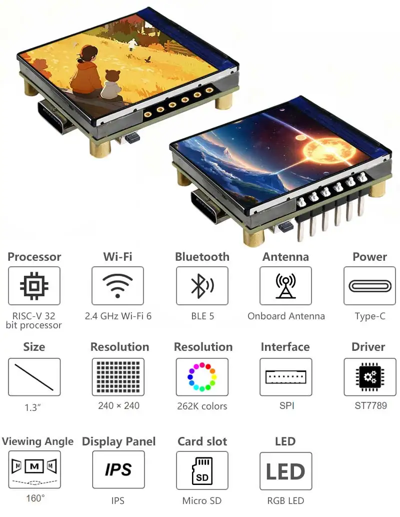 รูปสินค้า บอร์ดพัฒนา ESP32 C6 จอ LCD 1.3 นิ้ว WIFI BLE สำหรับ Arduino