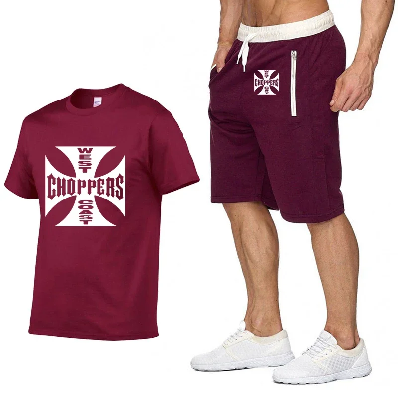 Rock music West Coast Choppers Printed T Shirt Men Summer Fashion Cotton Hip hop Harajuku Short Sleeve Men T-shirt+pants suit 6