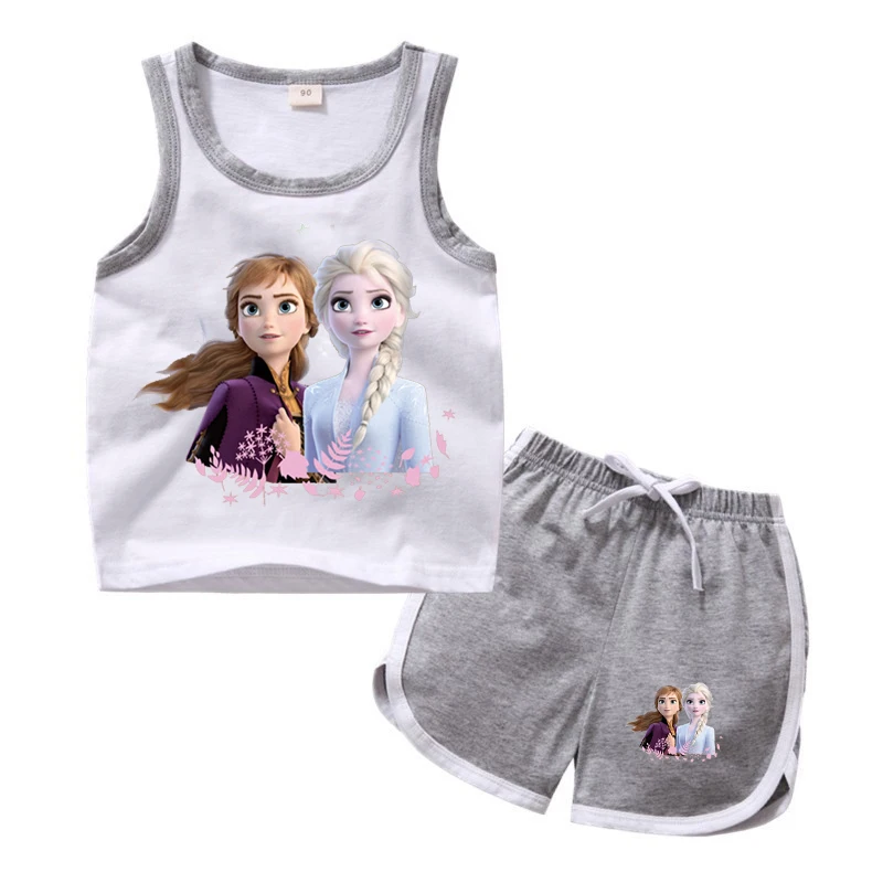 baby dress set for girl Frozen Baby Kids Clothing Sets Cartoon Girls Elsa Short Sleeve Cotton Baby Tops + Shorts 2Pcs Clothes Set Boys Summer Set baby outfit matching set