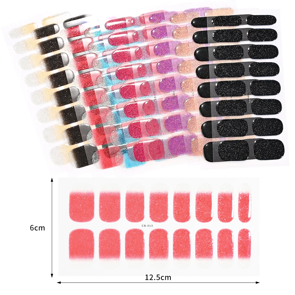 Semi-Cured Gel Nail Sticker 16Tips Glitter UV Gel Full Cover Long-Lasting UV Lamp Cured Manicure Tips nail stickers