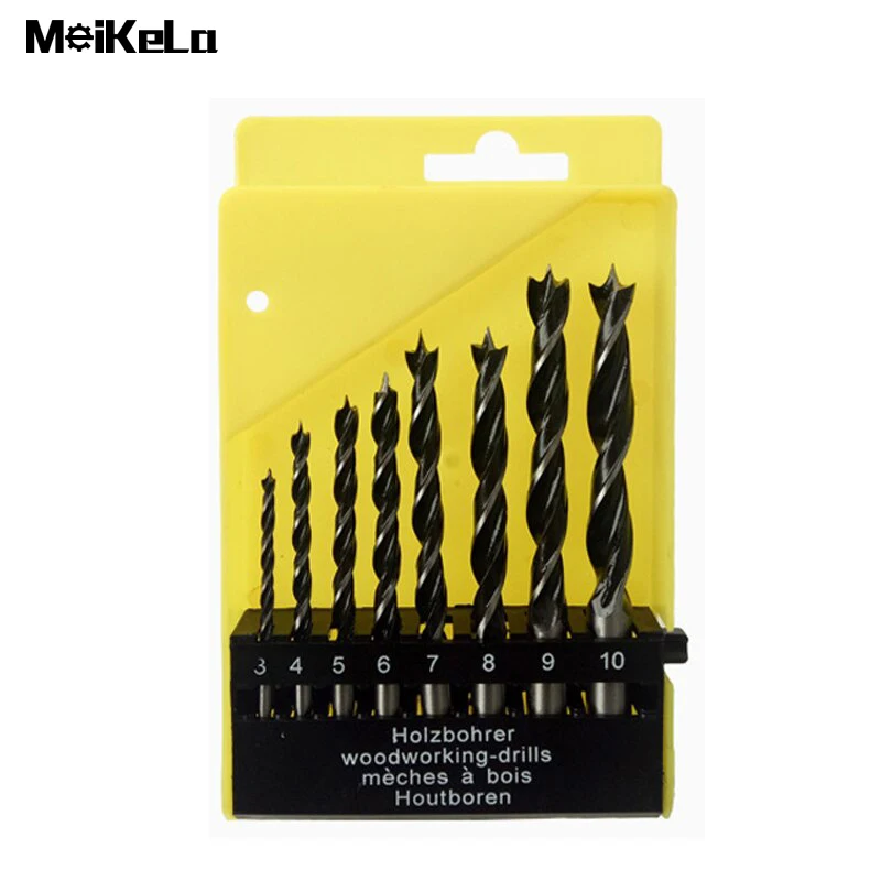 8Pcs Brad Point Drill Bit In Blister Pack 3-10mm Diameter Wood Drill Bit Three Point Woodworking Round Shank Drill Kits