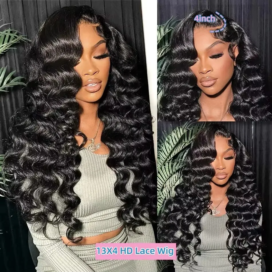 Mossily 250 Density Loose Wave 13x6 HD Lace Front Human Hair Wigs Brazilian Deep Wave Curly Lace Frontal Wig Preplucked 40 Inch 5