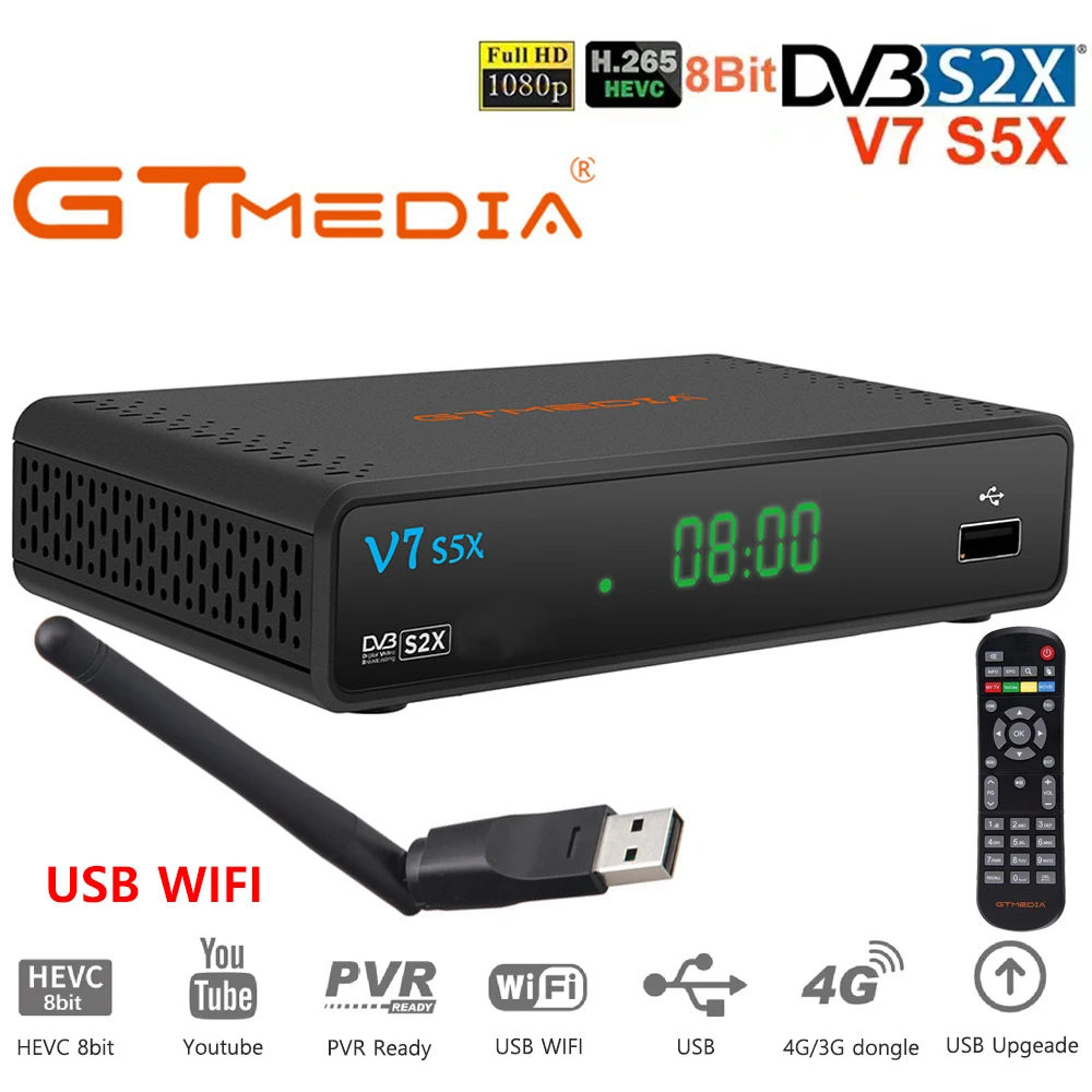 GTMEDIA Satellite TV Receiver DVB-S/S2/S2X H .265(8bit) Mgcamd CS IKS Biss Key Dongle PK Support YouTube HD 1080P With USB Wifi gtmedia v7s5x europe tv tuner dvb s2 scart interface v7 s5x hd 1080p h 265 digital satellite receiver for youtube set top box