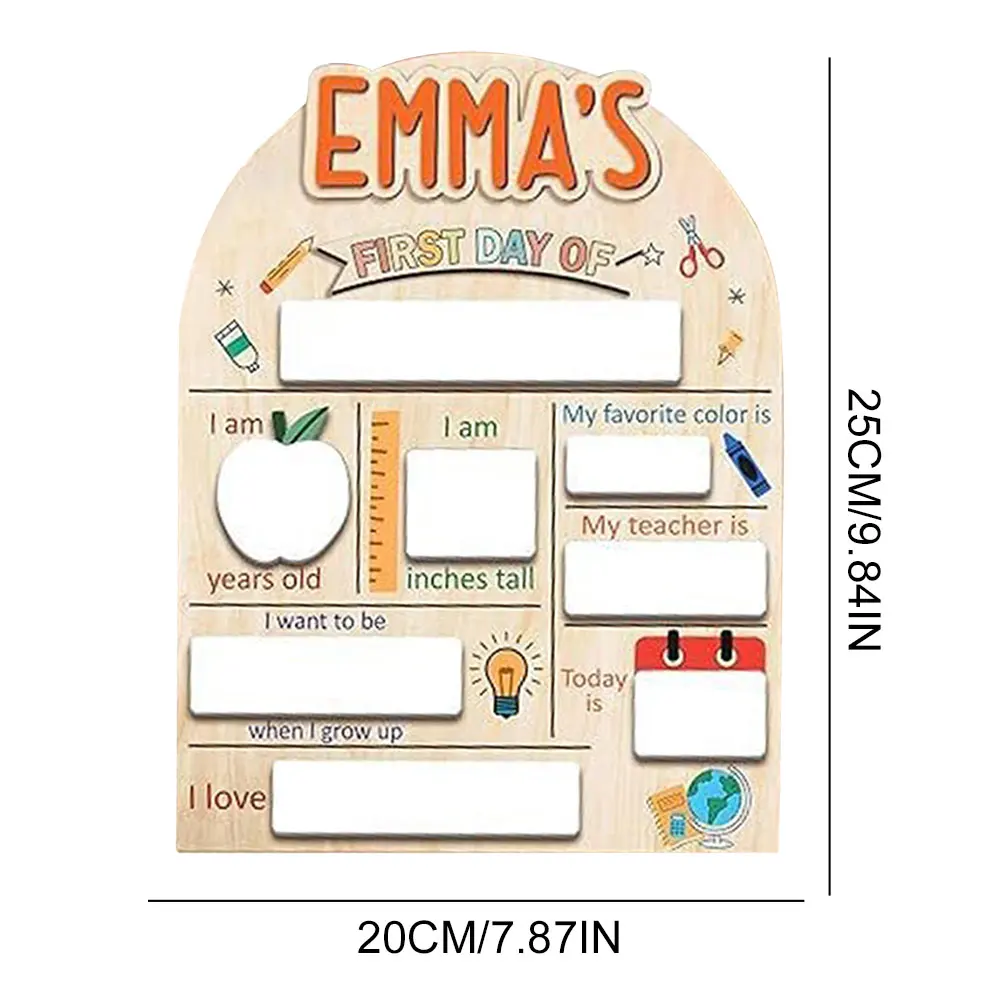 Personalized First Day and Last Day of School Sign Reusable Message Board Wooden DIY Chalkboard Plaque for Kids Back To School