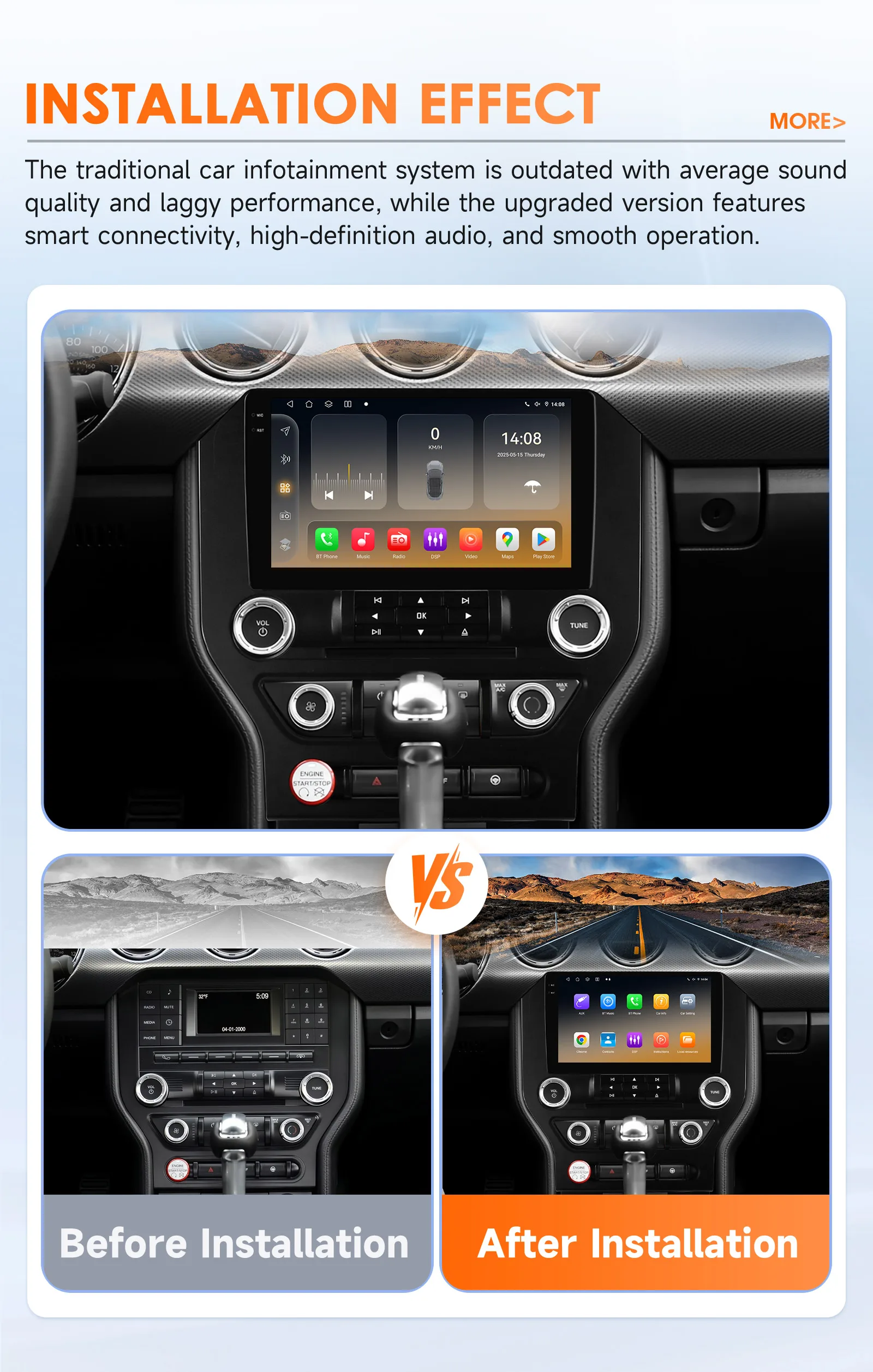 Carplay Android 14 Autoradio für Ford Mustang 2 2015–2021 Multimedia-Player von Snapdragon 6115 Autoradio GPS 360 Cam BT-Bildschirm – Detail 5