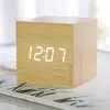 Voice Control Square Digital LED Alarm Clock Retro USB/AAA Powered Glow Clock Wood Multifunctional Desk Clock Gift 3