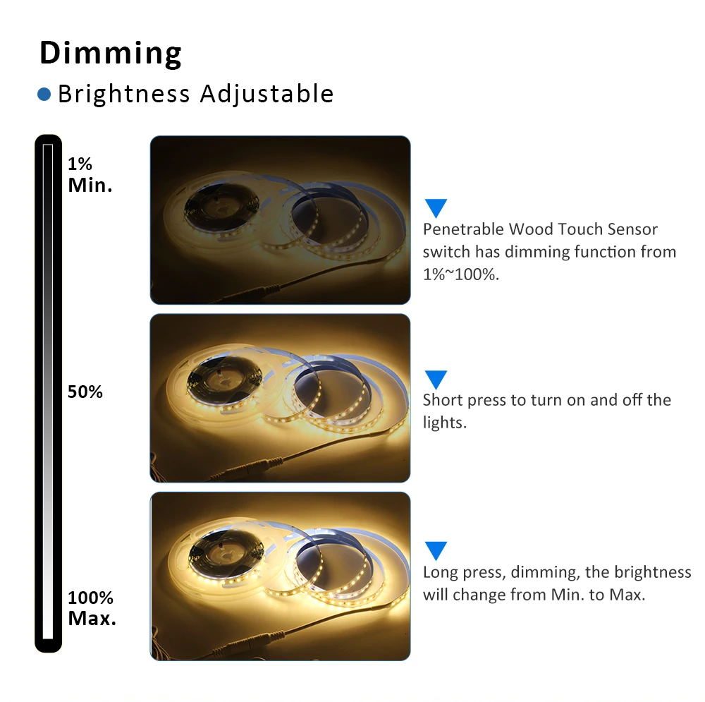 DC 12V durchdringbar 25mm Holz Touch Sensor LED-Streifen Lichter Hand Sweep Control Dim Tape Lampe 1m 2m 3m 4m 5m Schrank Schrank Licht – Detail 3