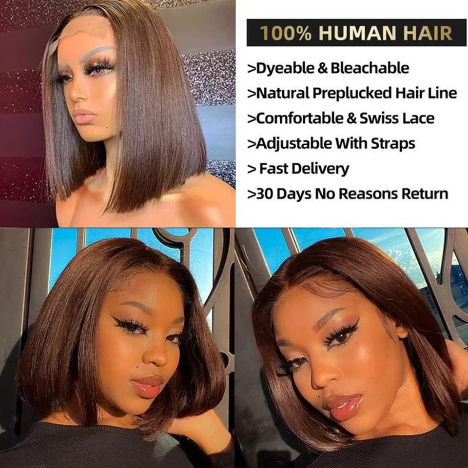 4# Chocolate Brown Colored Human Hair Wigs For Women 13X5 Straight Lace Front Wigs 30 Inch Highlight Remy Brazilian Hair Wigs