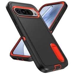 Ultimate Rugged Full Body Shockproof Case with Kickstand - Heavy Duty, Anti-Scratch Protection for Google Pixel 9 ProXL (Black  orange)