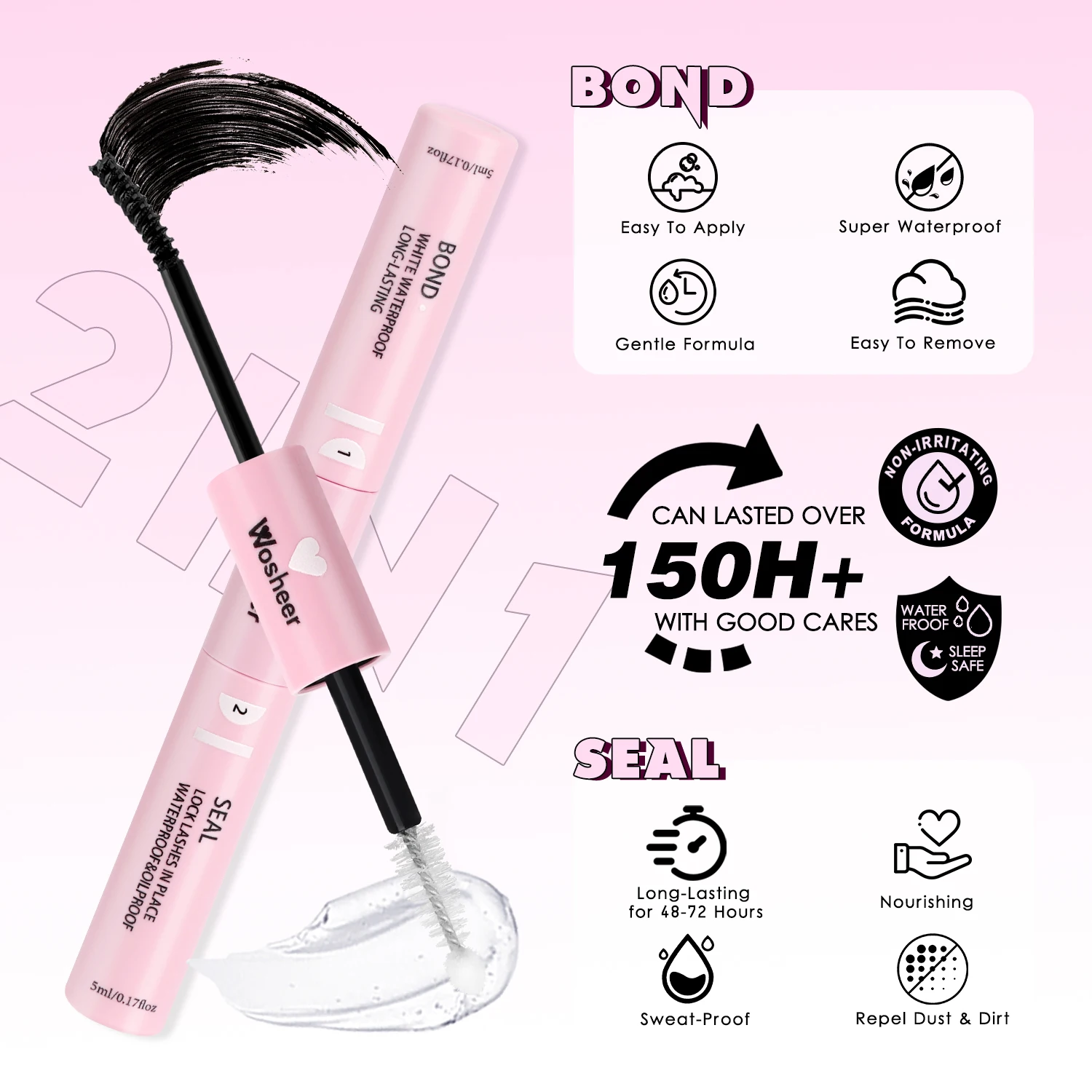 Description Picture 6 of itemWOSHEER DIY Lash Extension Kit Individual Lashes Cluster Mix Cat Eye Lashes Extension Kit with Bond & Seal