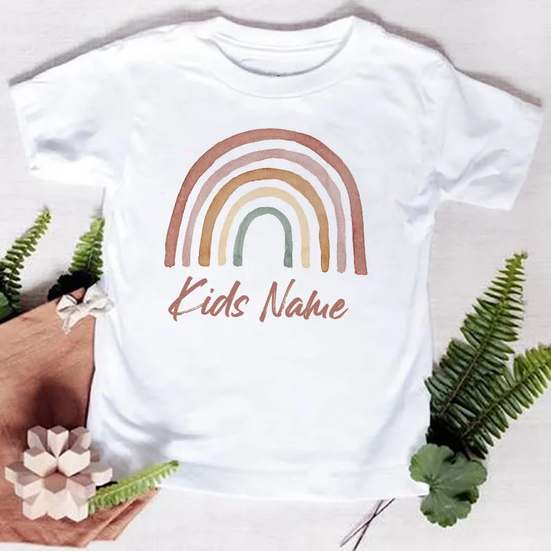 Personalised Rainbow with Name T-Shirt Children for Boys Girls Clothes  Custom Kids Shirts Child Baby Tees Tops Toddler T Shirts