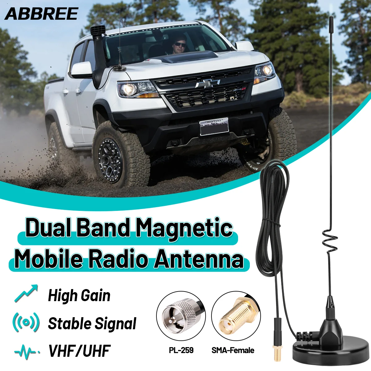 ABBREE AD-109 antenne Radio Mobile magnétique double bande VHF UHF SMA-femelle/PL259 pour Baofeng talkie-walkie UV-5RH BF-888S UV-32