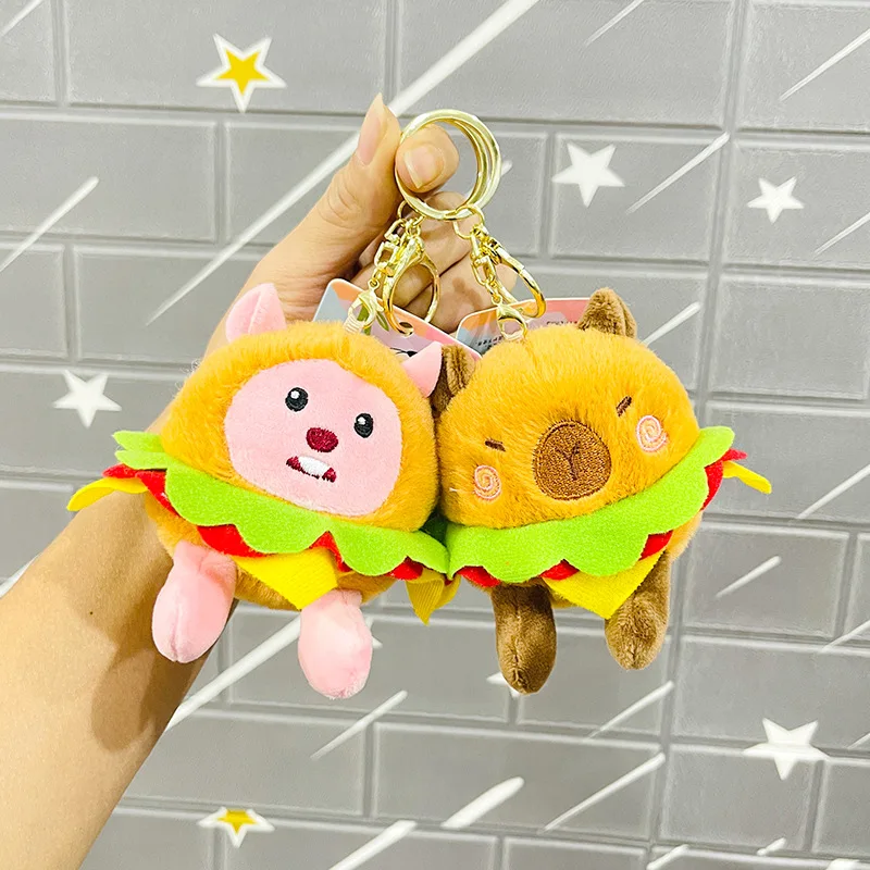 

new Internet celebrity cute hamburger little animal pendant funny plush toy key chain soft doll bag pendant couple gift
