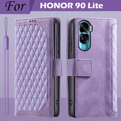 Premium Flip Leather Wallet Case with Magnetic Stand and Card Holder for HONOR 90 Lite (Style 1 Purple)