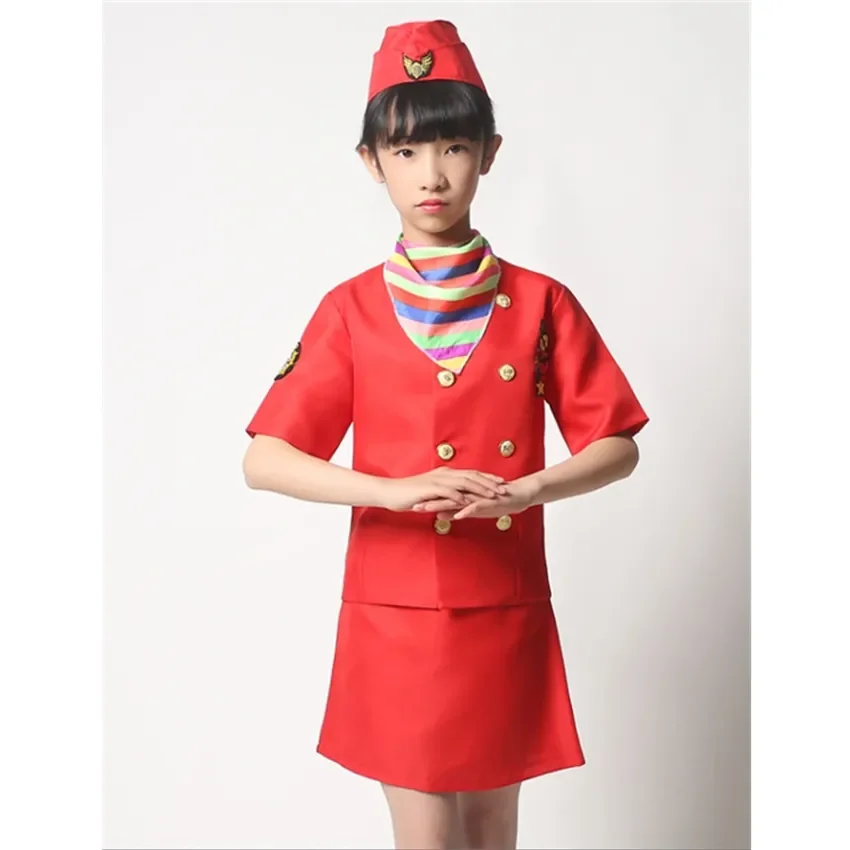 어린이 항공기 코스프레 코스튬 할로윈 파티 스튜어디스 정장, 멋진 파일럿 유니폼, 소녀 공연 의류 세트, 90-160cm