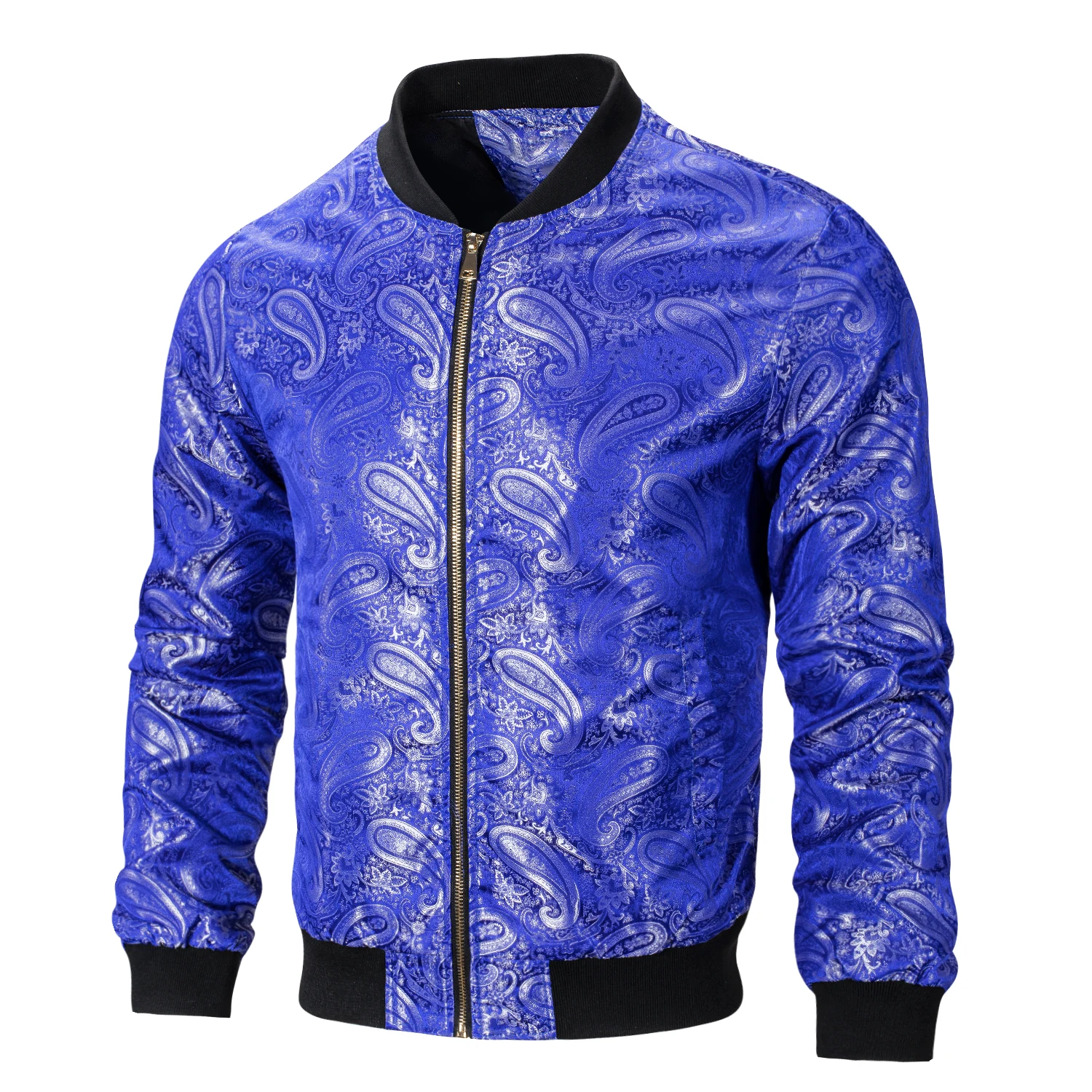 

Hi-Tie Elegent Purple Blue Men Jacket Woven Paisley Zipper Coat Lightweight Bomber Sport Streetwear Windbreaker Baseball Uniform