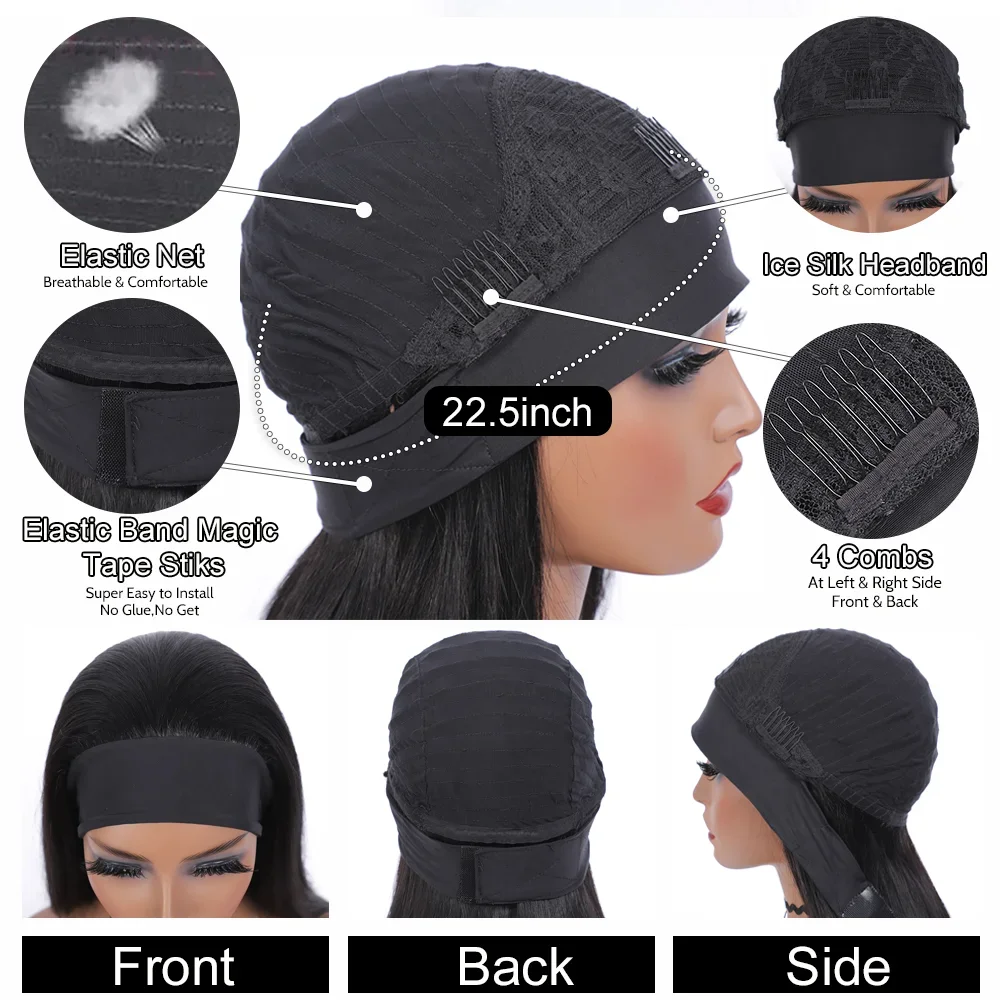 Deep Wave Ice Silk Headband Wig Wear And Go Glueless Human Hair Band Wigs No Glue Factory Price Dropshipping 300 density 6