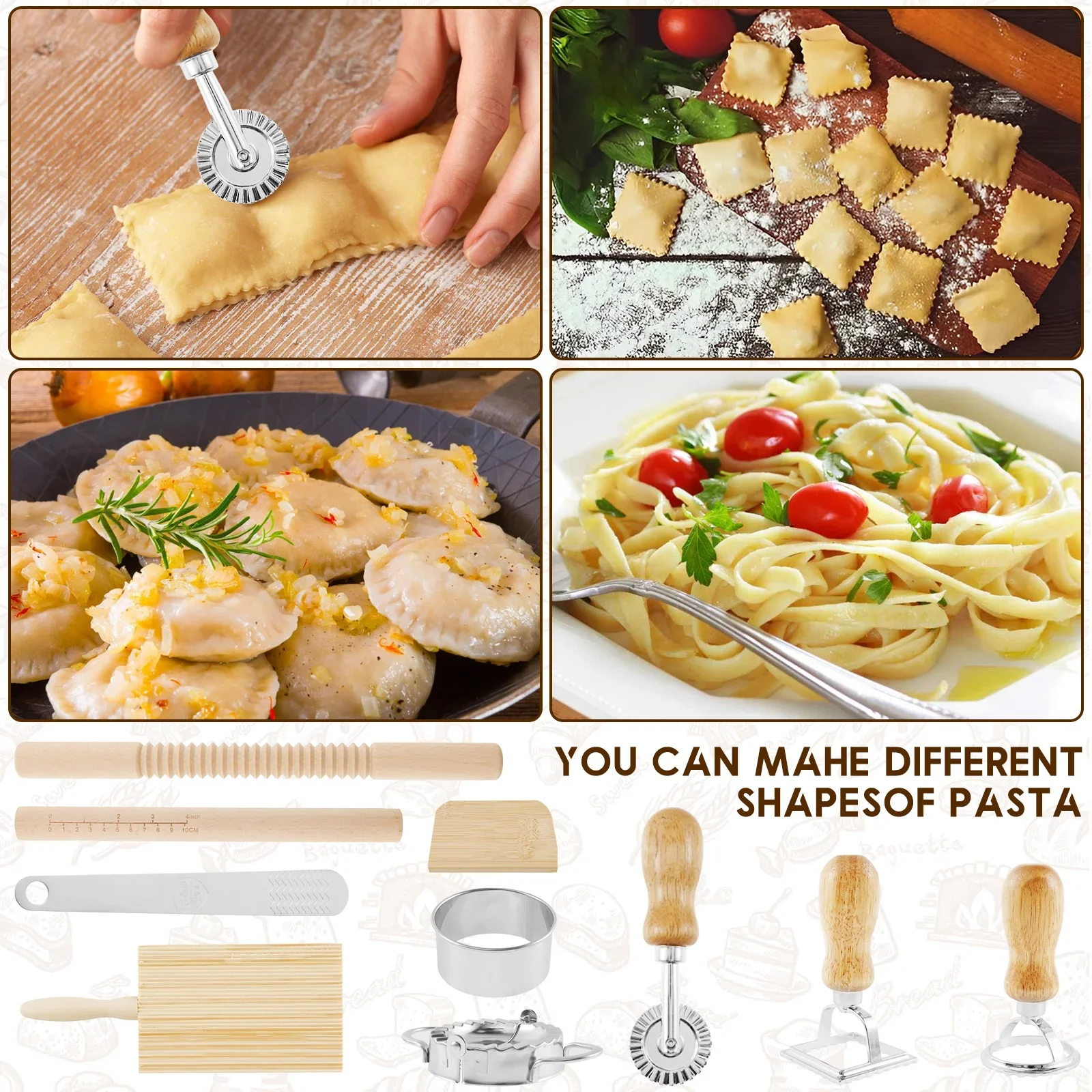 10Pcs Wooden Threaded Ravioli Making Tools With Scales Anti Deformation Ravioli DIY Tool Set Multi Purpose Pasta Maker