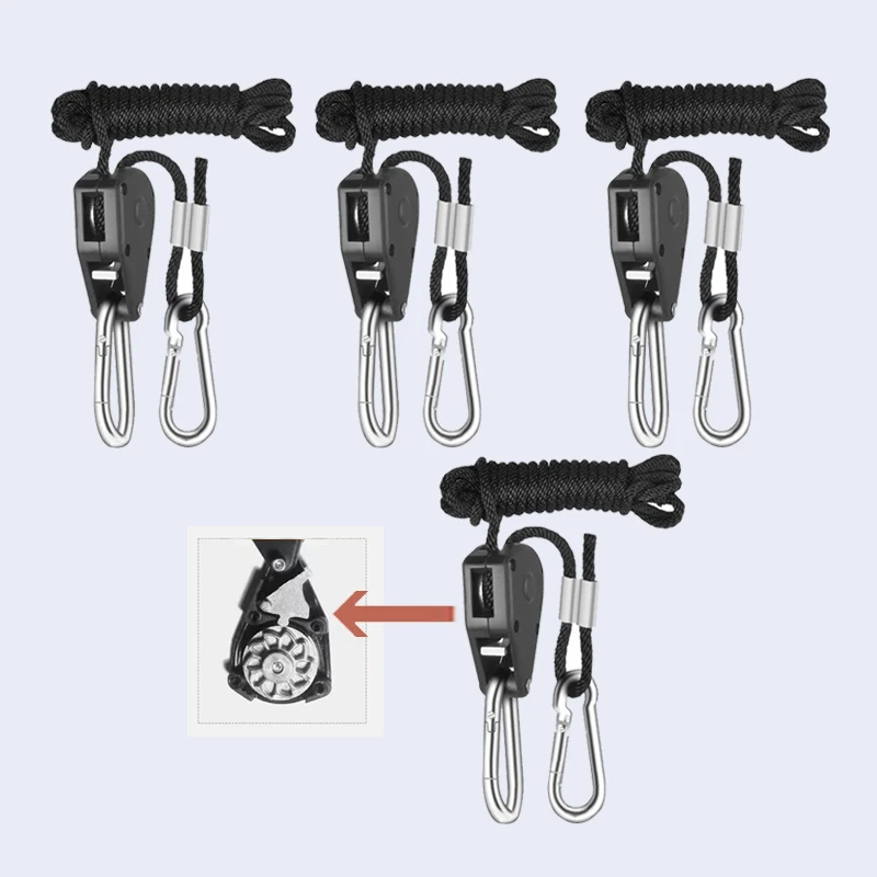 adjustable rope clip hanger Rope Ratchet 1/8 inch Heavy Duty Adjustable Plant Light Ratchet Rope Hanger reinforced metal internal gear