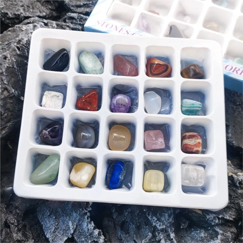 Natural Stones 1 Box Gift Raw 20 PCS Gemstones Collectible Sample Home Student Decoration Ore Mineral Specimen Quartz Crystal Polished Stone