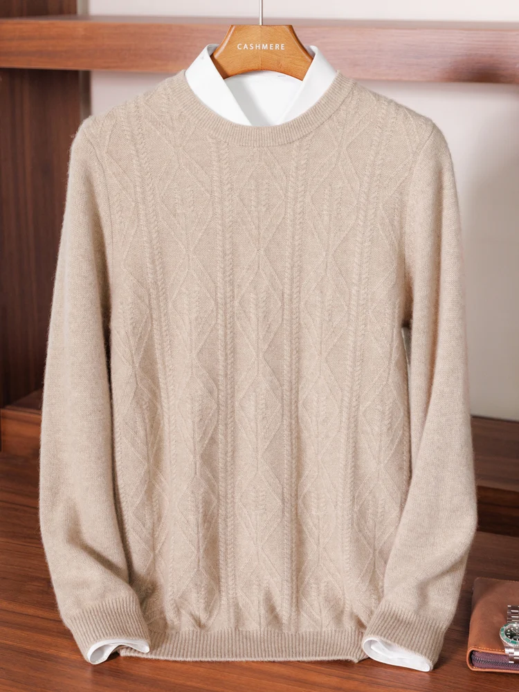 Men's Sweater New Fashion Autumn Winter 100% Cashmere Round Collar Long Sleeve Pullover Casual Plus Size Tops Warm Knit Shirt