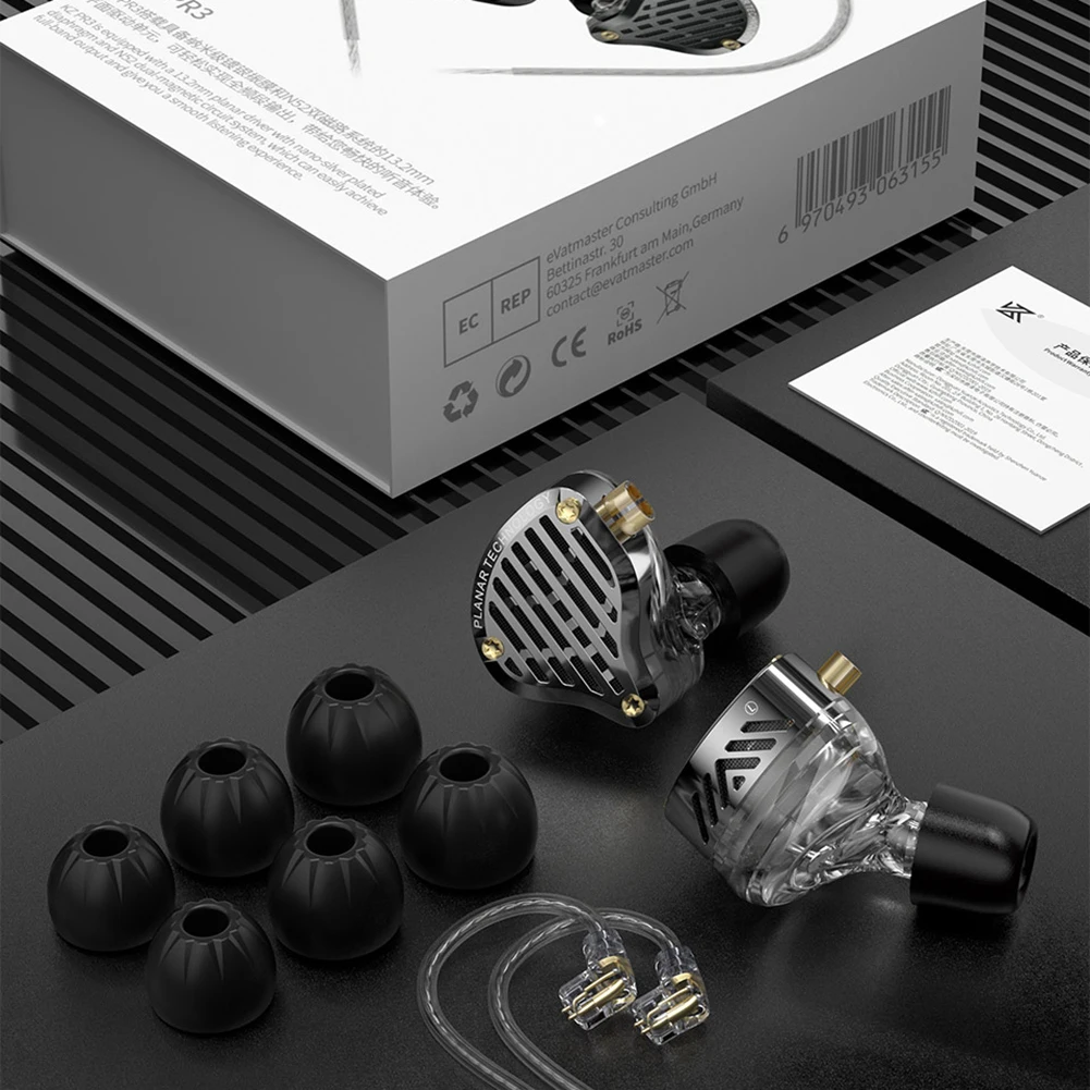 KZ 인이어 메탈 이어폰 평면 드라이버 유선 이어폰, HiFi 베이스 모니터 헤드폰, 게임 스포츠 헤드셋, 마이크 포함 이어버드, PR3