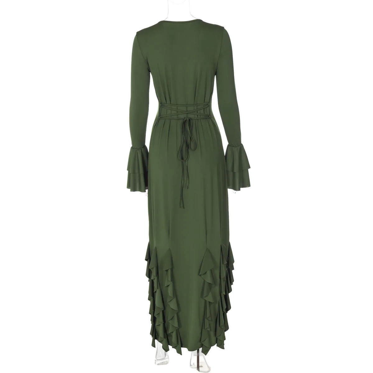O Neck Knit Ribbed Long Sleeve Ruffles Women'S Dresses Elegant Evening Manufacturer Casual Y2K Prom Ladies Dress