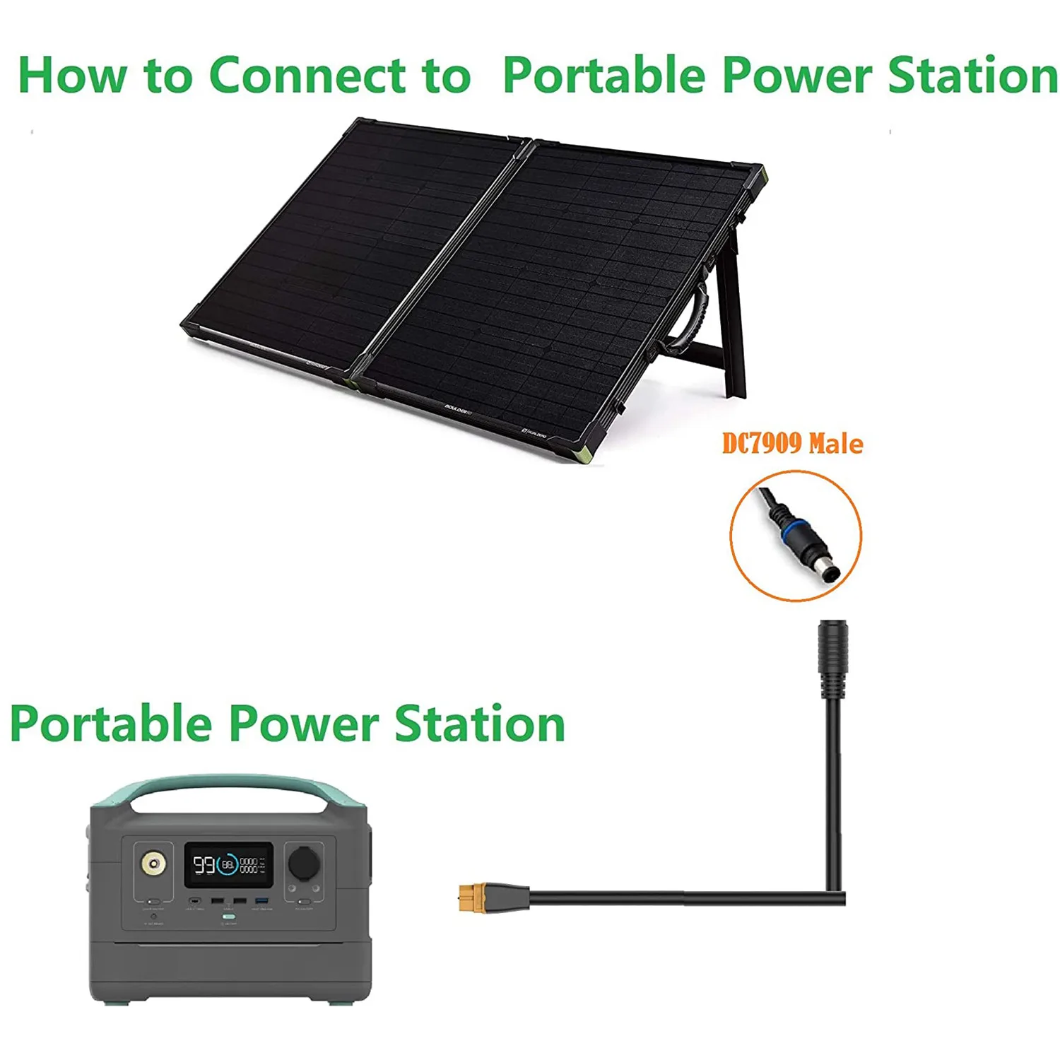 DC 8mm Female /DC7909 ToXT60 Female Connectors Adapter Connect Solar Panel for Lipo Battery Pack Compatible Portable Power Stati