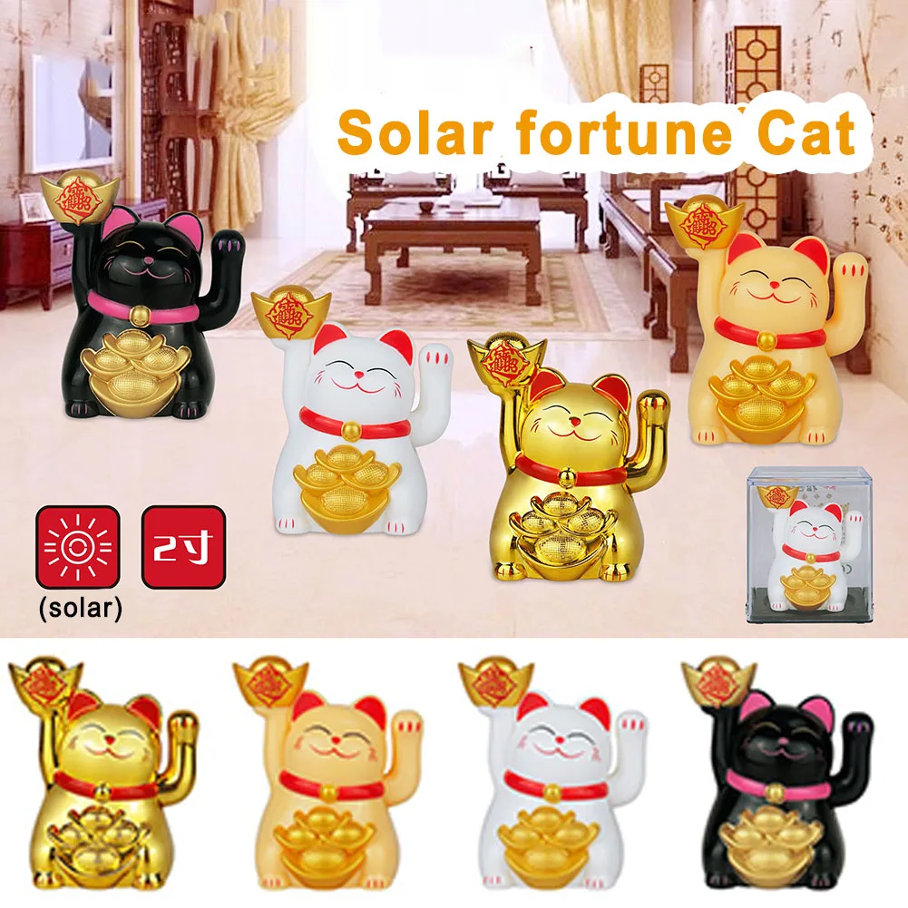 Solar Powered Maneki Neko Lucky Cat Benvenuto Cinese Lucky Cat Waving Hand Beckoning Fortune Cat Figurine Per La Decorazione Domestica