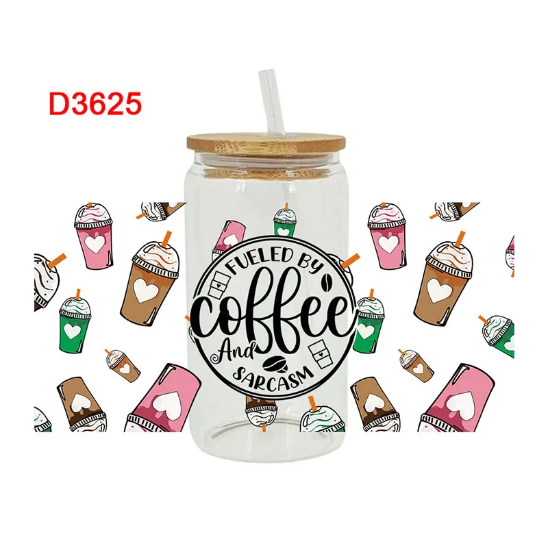 3D UV DTF Transfers Stickers 16oz Cup Wraps Coffee Printed For DIY Glass Ceramic Metal Leather Etc. D3242 dtf transfer sticker