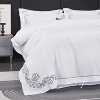 Juste de Luxe en Coton Doux 600TC Blanc Brcorporelle pour Hôtel, Drap pio, Taies d'Oreiller Chic, Broderie Grise/Or, Queen Super King 4