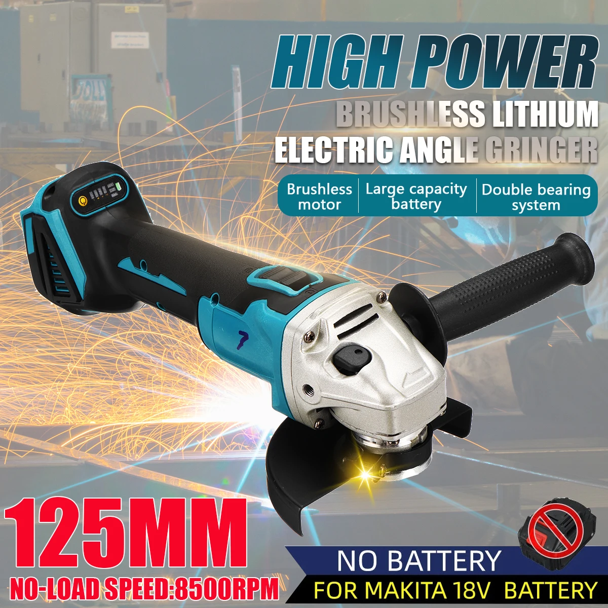 

125mm 4 Speed Brushless Cordless Impact Angle Grinder For Makita 18V Battery Power Tools Cutting Machine Polisher Only Tool