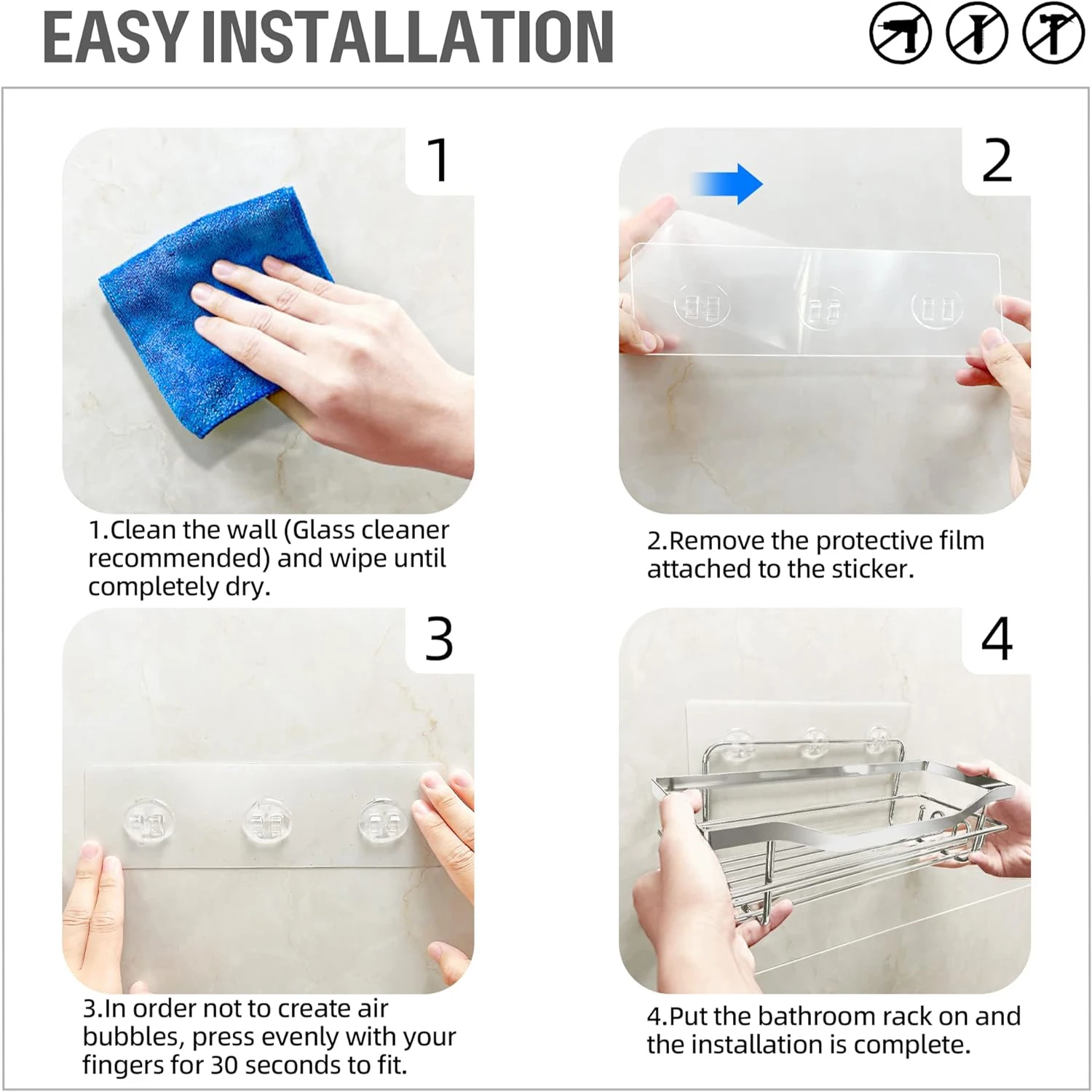 Rustproof Stainless Steel Bathroom Organizer 2 Pcs 5 Hooks Large Capacity No Drilling Bathroom Storage bathroom shelf rack,bathroom storage rack,wall shelf organizer,storage tray