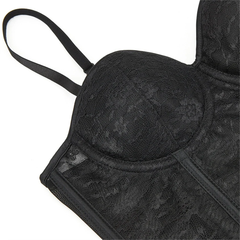 Woman Black Mesh Suspenders Breathable with Cup Black Floral Women's Breathable Corselet Woman Sexy Body Shapewear Lingerie