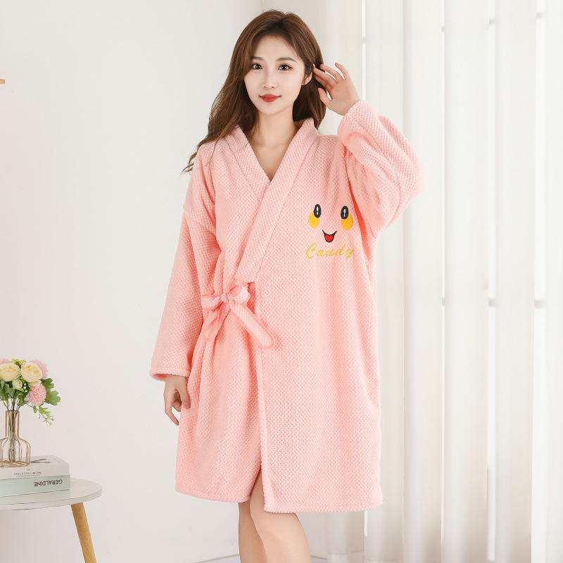 Thickened Coral Velvet Bathrobe Water Absorption Quick-drying Cross-band Straps for Bathing Nightgown for Men Women in Summer