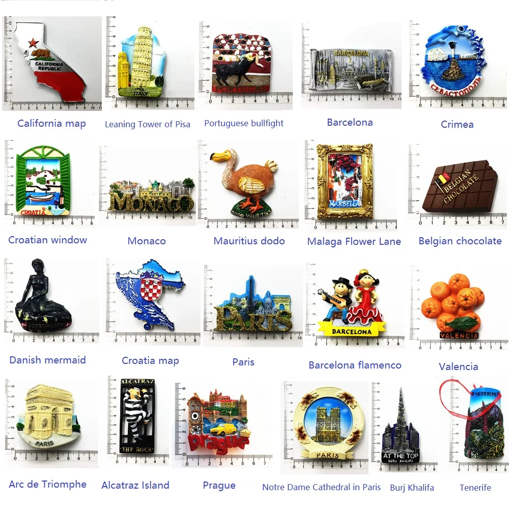 

World Country Tourist Souvenir Magnets for Fridge Resin Magnetic Refrigerator Stickers Decor Barcelona Paris Prague Gift