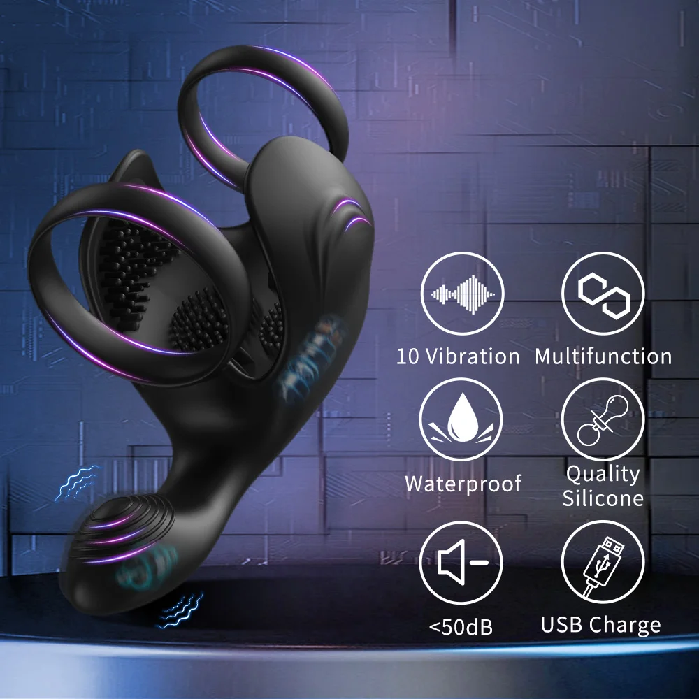 Dual Penis Ring with 10 Vibration Modes Vibrating Cock Ring Waterproof