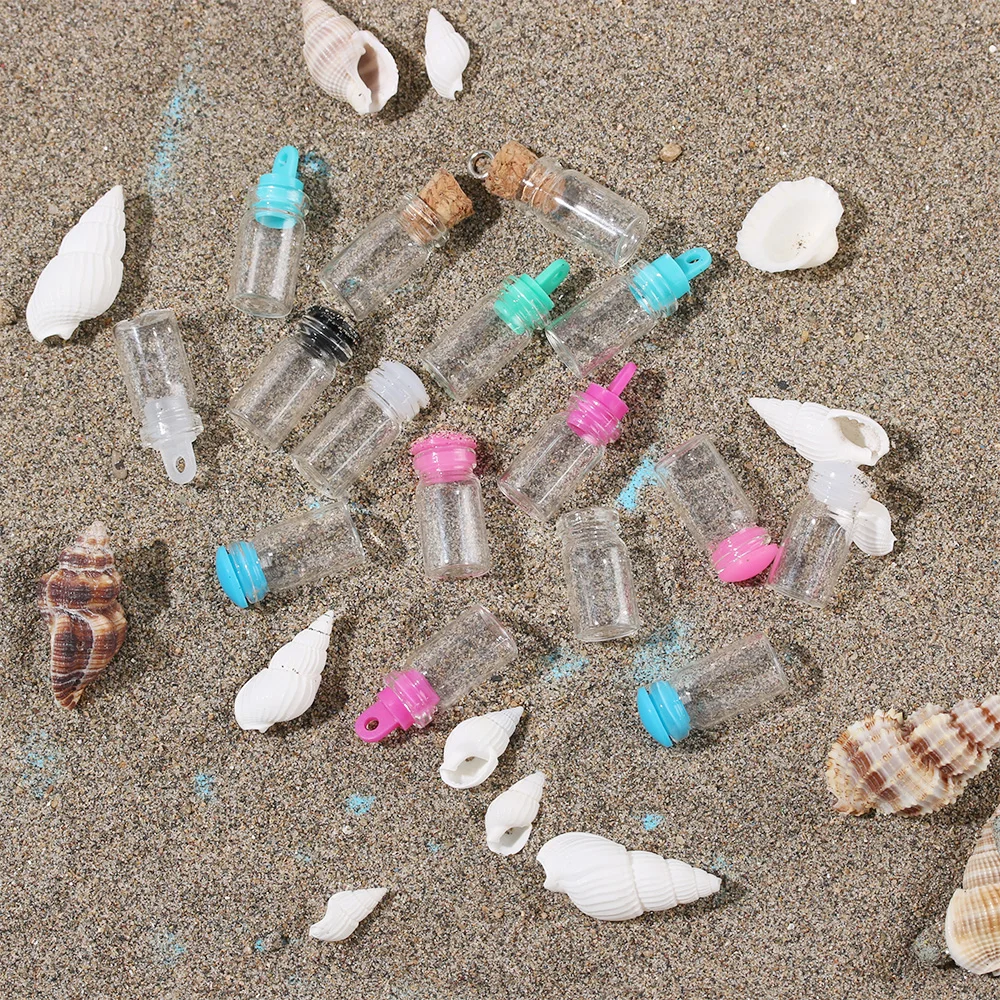 Small Drift Bottle Glass Jars Decoration DIY Container Mini Cheap Message Vial Ornament Cork Stopper Rainbow Wishing Bottle 5pcs