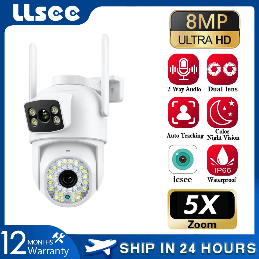 

LLSEE ICSEE dual lens CCTV,8MP camera,WIFI,4K, CCTV wireless outdoor,IP camera waterproof 360 camera secure pan tilt motion