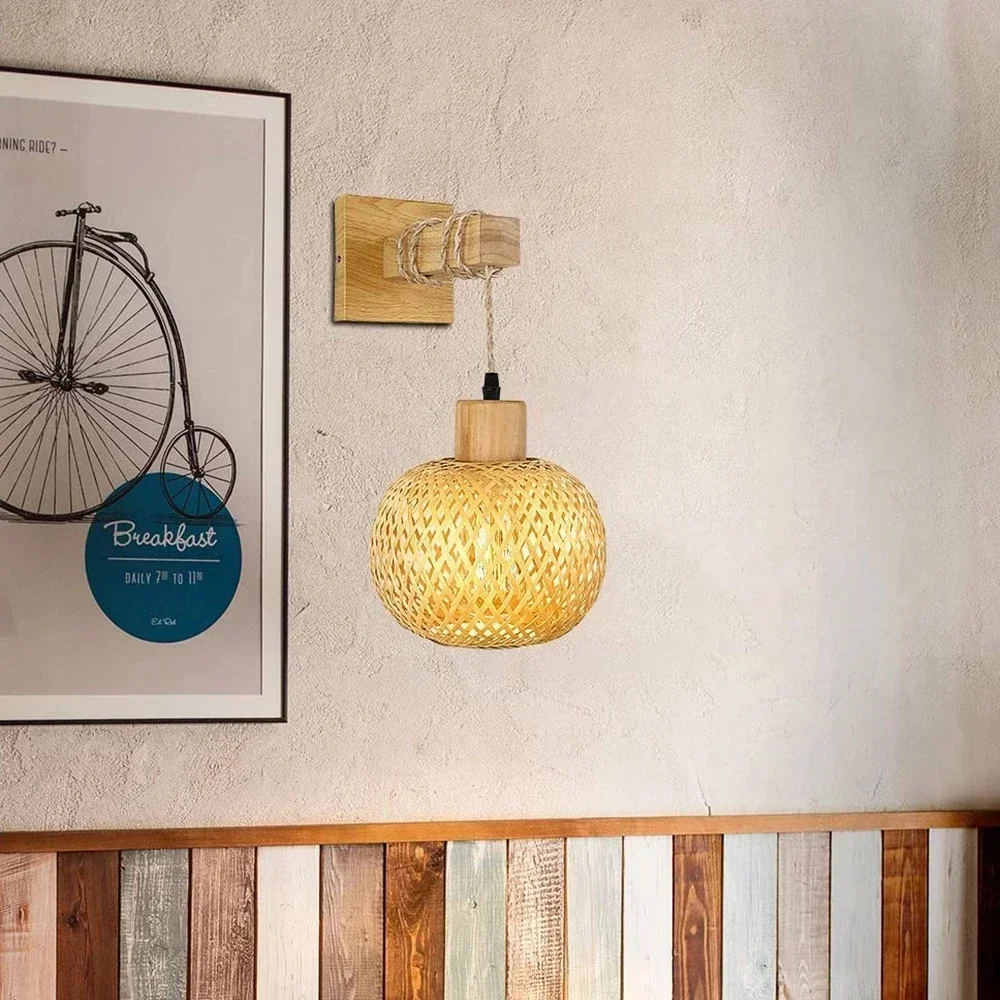 Retro Bamboo Bedside Wall Lamp E27 Lighting Fixture for Living Room Kitchen Loft Internal Wall Sconce Home Decoration Lighting led wall lamp wall light
