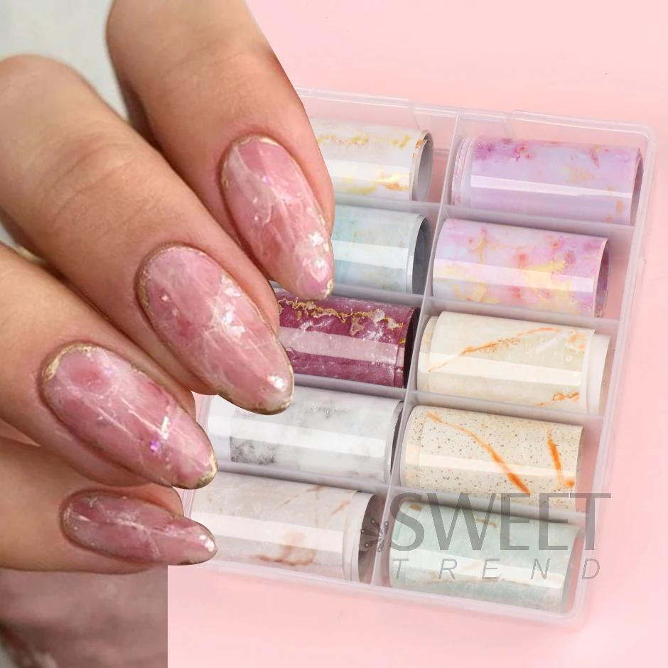 Bronzing Marble Nail Art Transfer Foils Blooming Ink Textured Starry Paper Summer Elegant Classic Decal Accessory Manicure Decor