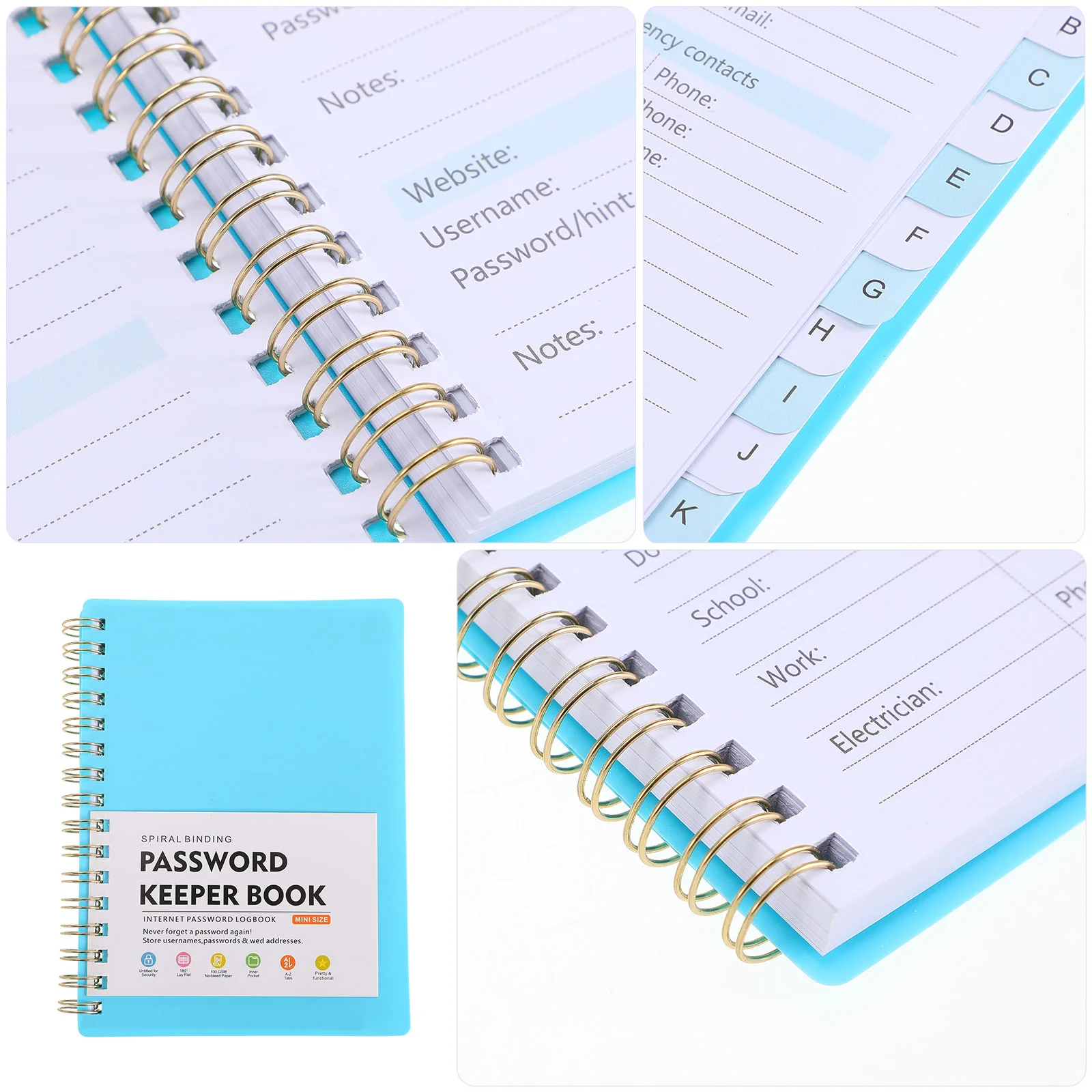Password Book Address Spiral Mini Books Large Print Refillable Paper Internet Shopping Login with Alphabet Tabs