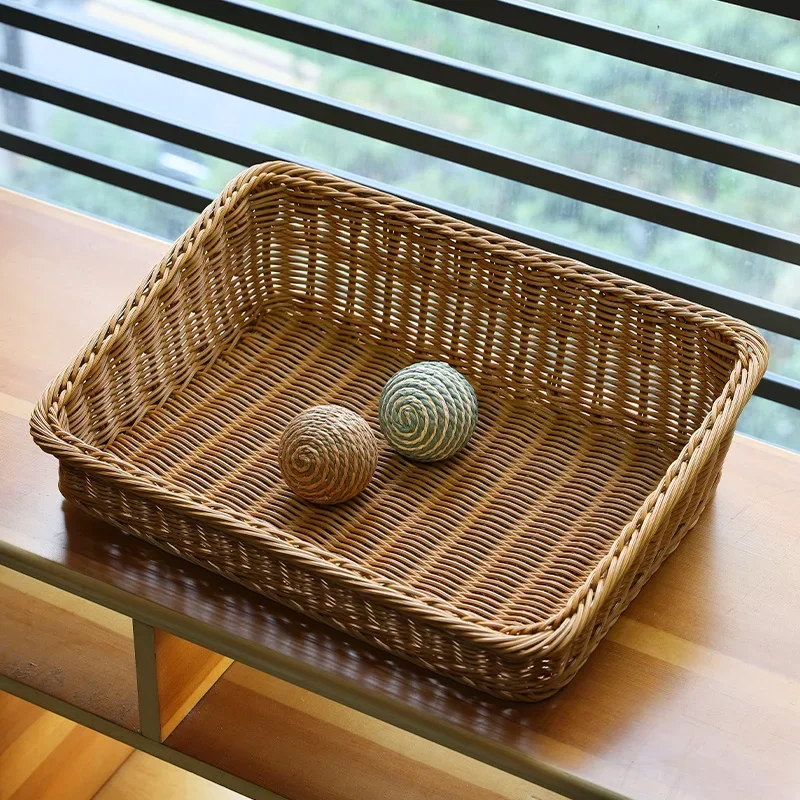 Rectangular Rattan Serving Tray Wicker Woven Basket Bathroom Tray Woven Bread Baskets With Handles Storage Basket For Parties 5